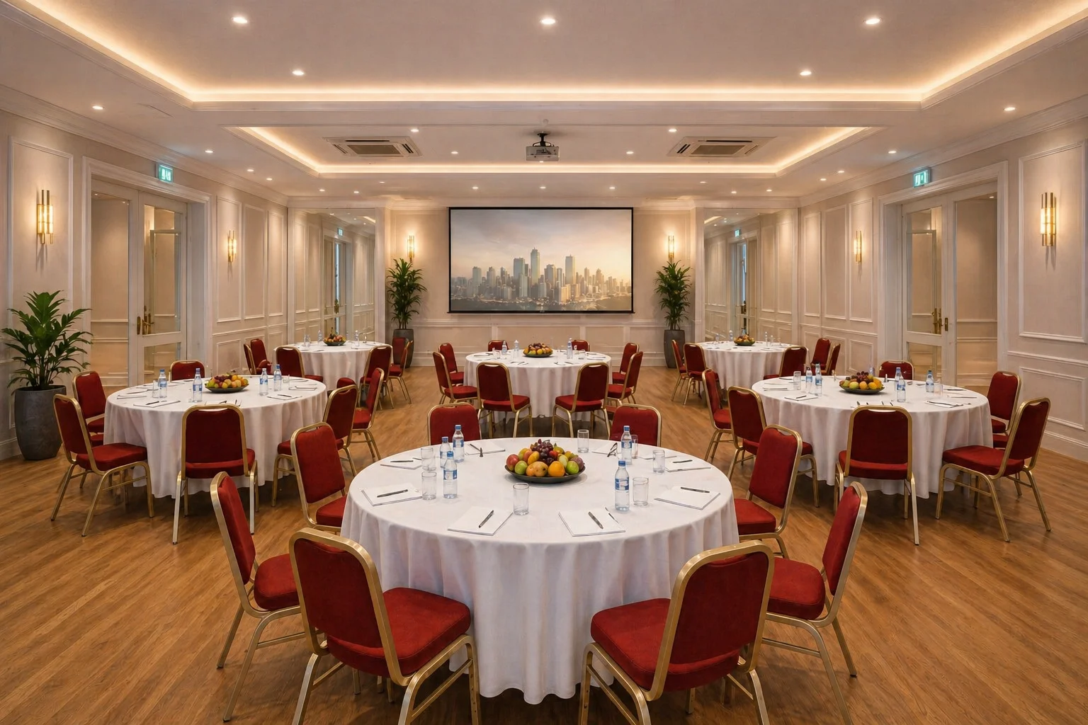 Konferenzraum mit runden Tischen